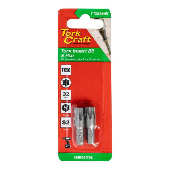 TORK CRAFT Torx Tx 50 Classic Insert Bit 25mm 2pc Carded